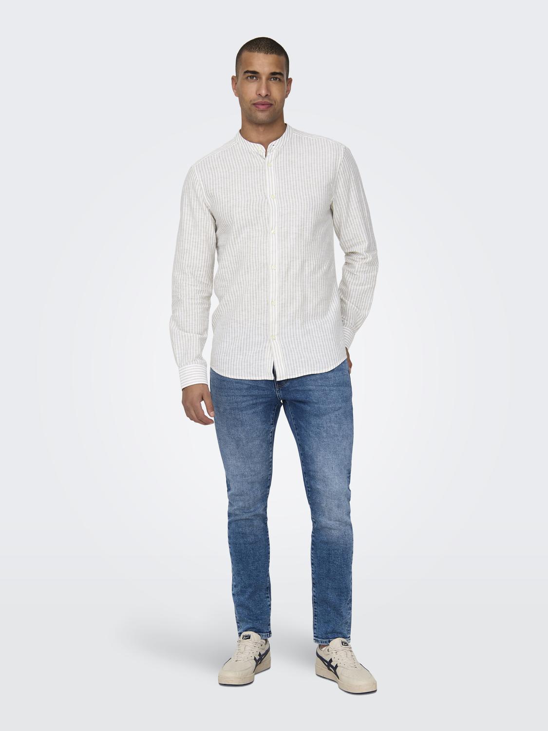ONSCAIDEN LS MAO STRIPE LINEN SHIRT