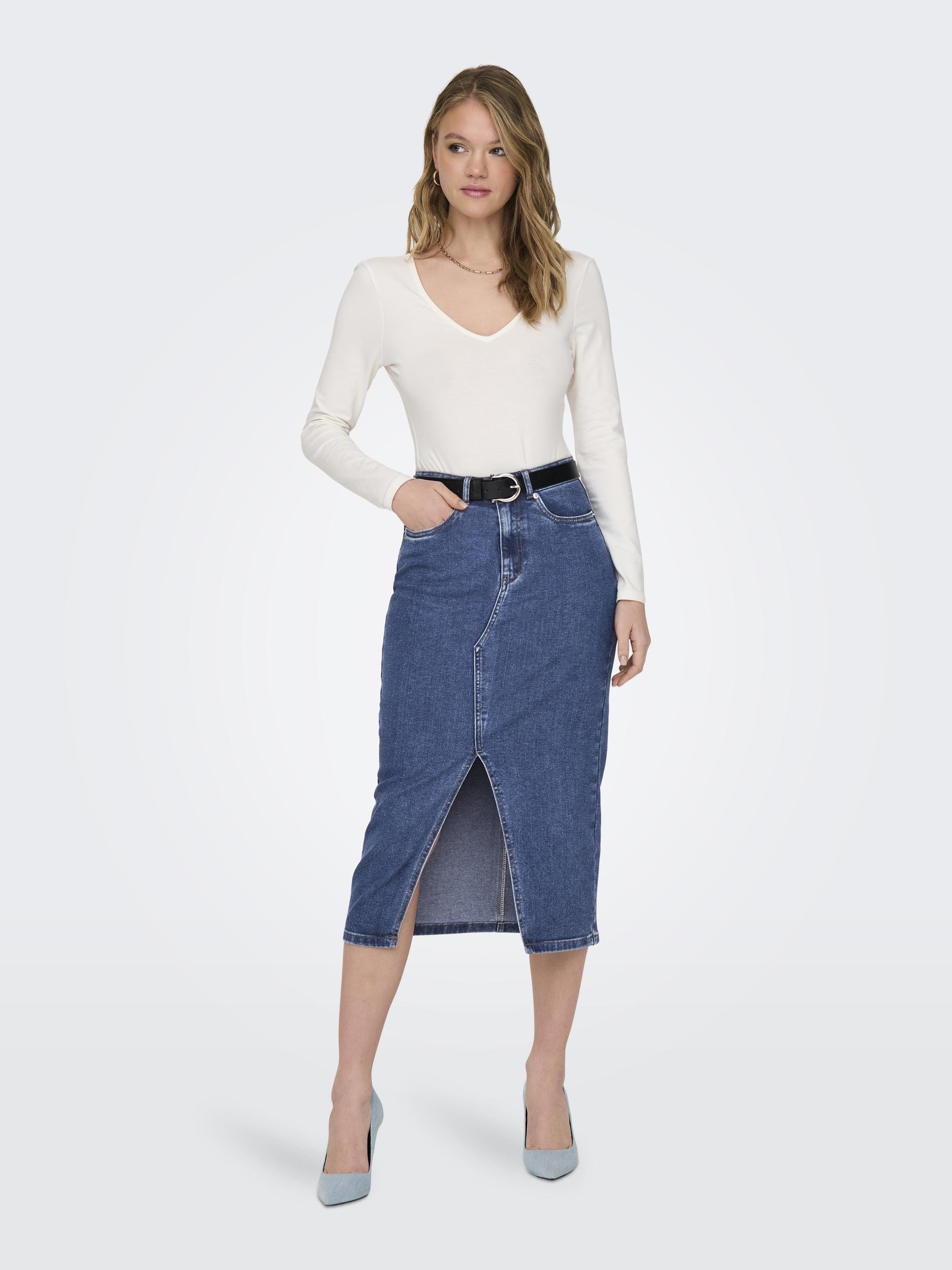 ONLSIRI FRONT SLIT SKIRT DNM GUA NOOS