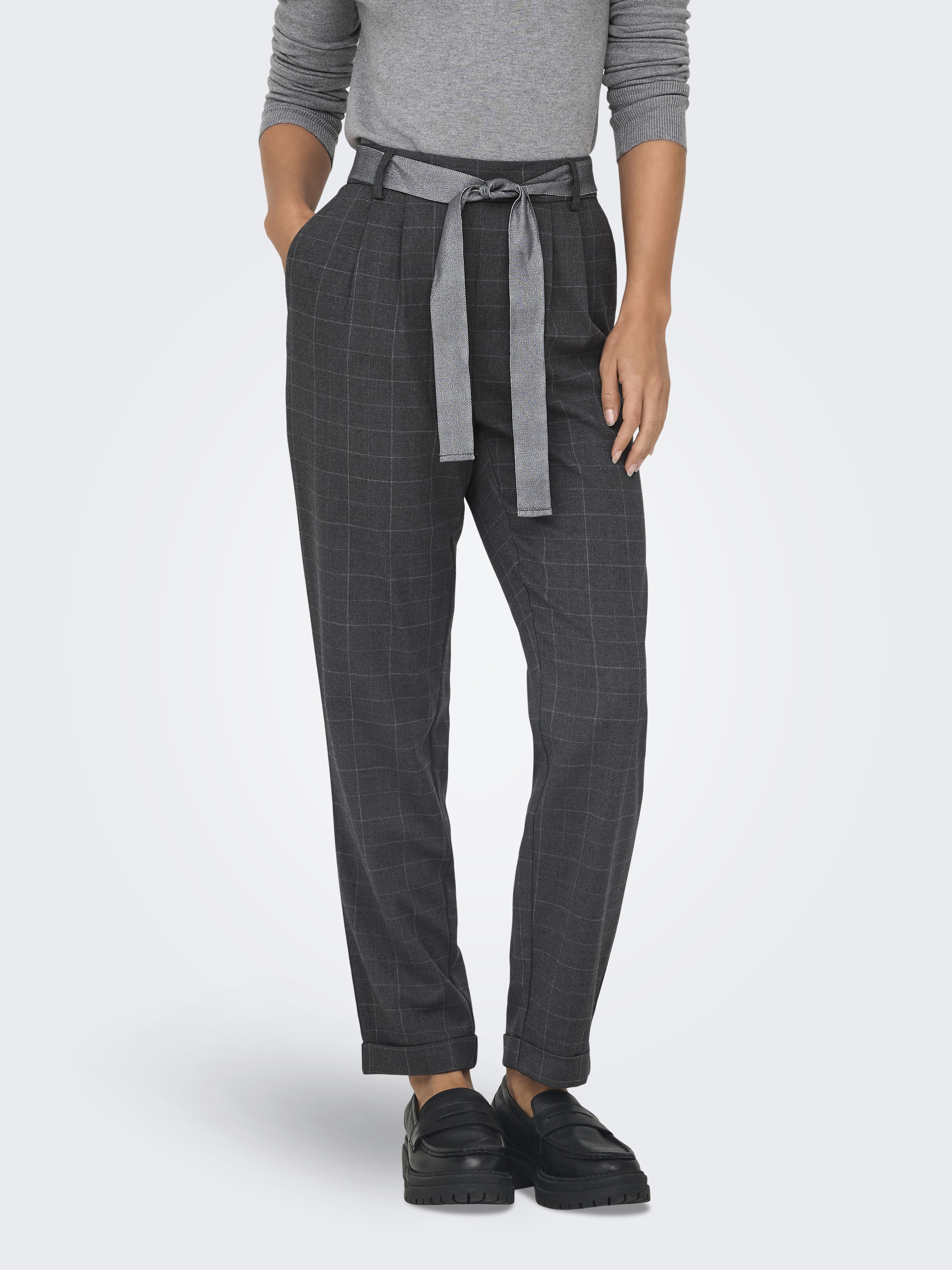 ONLRITA LOOSE CHECK LYREX BELT PANT TLR