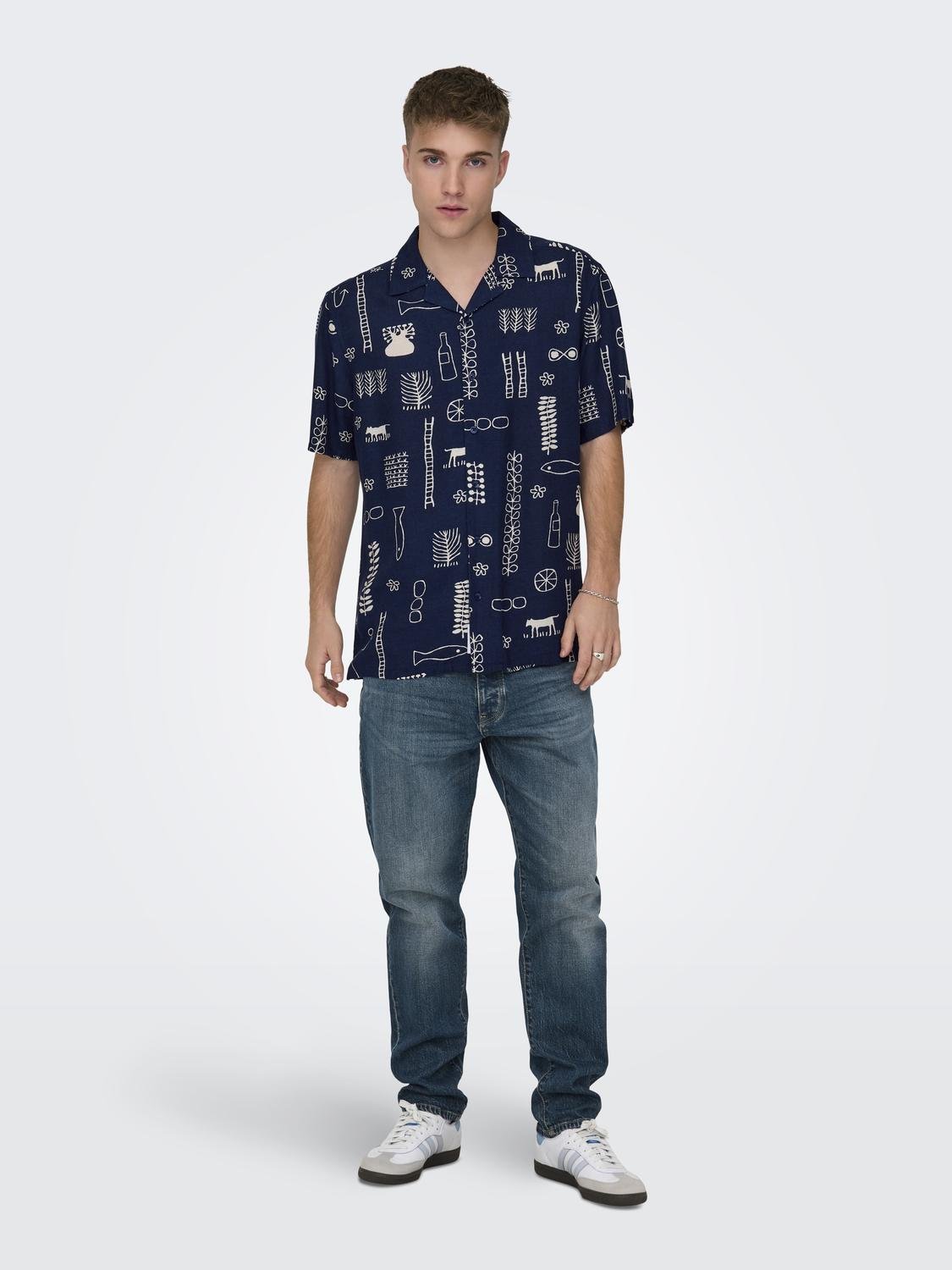 ONSALVIN REG SS OBJECT AOP RESORT SHIRT