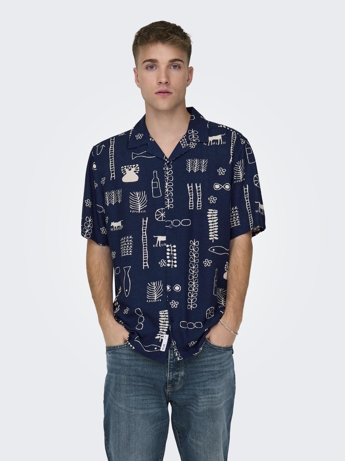 ONSALVIN REG SS OBJECT AOP RESORT SHIRT