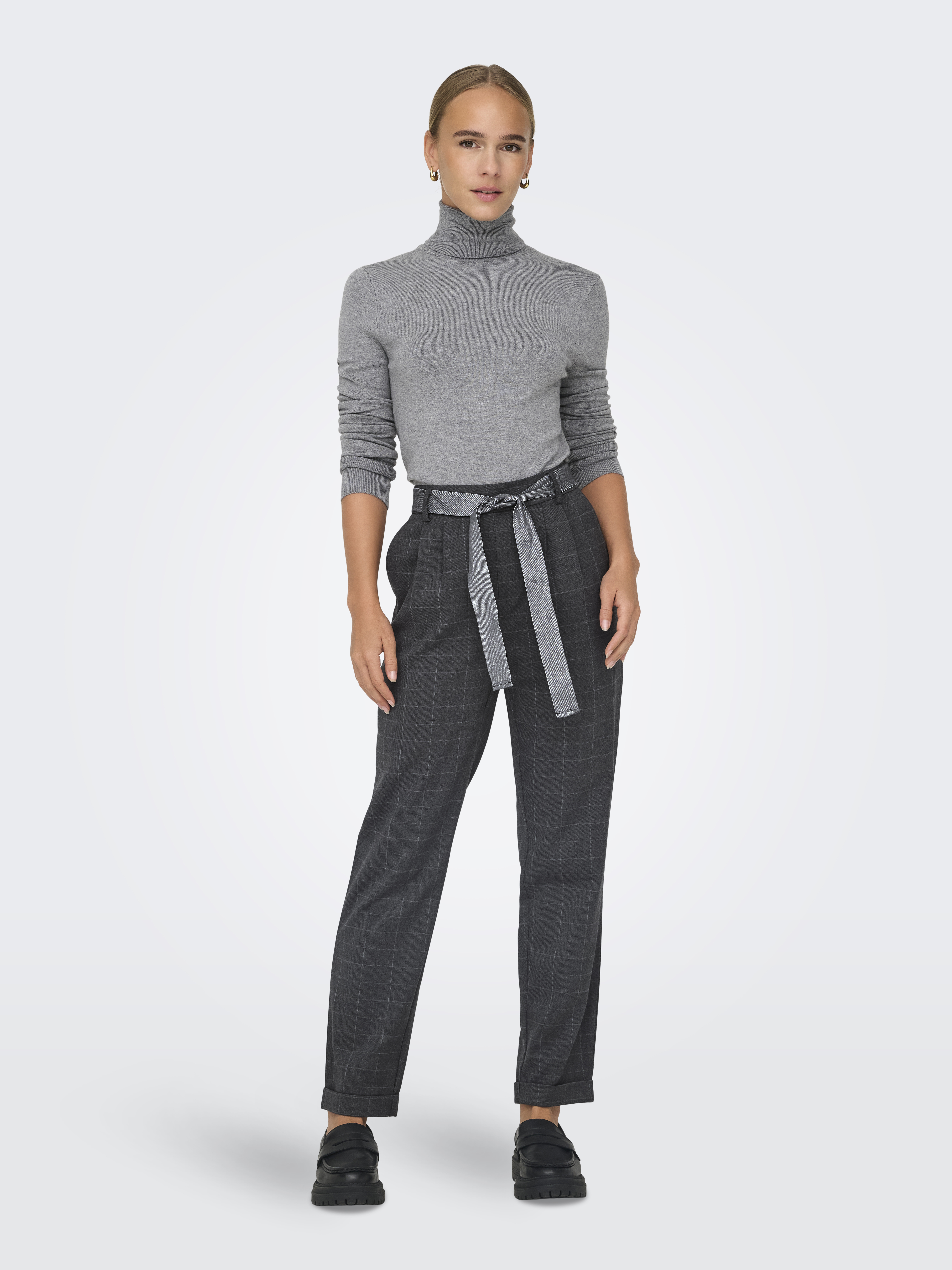 ONLRITA LOOSE CHECK LYREX BELT PANT TLR